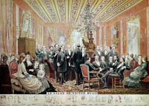 اجتماع في صالون Litteraire في Maison Hugo ، باريس ، حوالي 1875 (نقش) بواسطة المدرسة الفرنسية