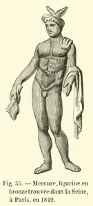 عطارد، تمثال من البرونز عُثر عليه في نهر السين في باريس عام 1849 (نقش) بواسطة المدرسة الفرنسية