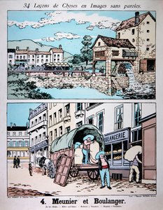 ميلر وبيكر ، رسم توضيحي من كتاب مدرسي ابتدائي ، حوالي عام 1900 (لون ليثو) بواسطة المدرسة الفرنسية