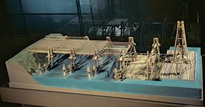 نموذج لجسر فوق نهر الراين بناه يوليوس قيصر (101-44 قبل الميلاد) في 55 قبل الميلاد بواسطة المدرسة الفرنسية