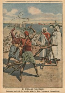 بربرية مغربية ، كيف يتم التعامل مع البحارة المضربين ، توضيح من `` Le Petit Journal &39;&39; ، ملحق Illustre ، 24 أبريل 1910 بواسطة المدرسة الفرنسية