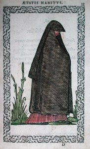 ملابس حداد من بايون ، رسم توضيحي من كتاب عن الأزياء نُشر في أنتويرب بواسطة المدرسة الفرنسية