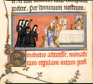 Ms.298 f82v تقديم رئيسة الكنيسة من البابوية ميتز ، كتب لريموند بار ، أسقف ميتز ، 1302-16 بواسطة المدرسة الفرنسية