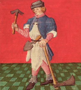 Ms.3066 fol.42 v The Blacksmith، from Le Livre des Echecs Moralises by Jacques de Cessoles بواسطة المدرسة الفرنسية