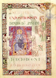 السيدة 132 f.2v دانيال في أسود دين بنك الاحتياطي الفيدرالي بواسطة Habakkuk ، من Explanatio in Prophetas et Ecclesiasten بواسطة St. Jerome بواسطة المدرسة الفرنسية