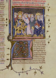 السيدة 13. fol 232 تتويج لويس التاسع (121415-70) وربما فريدريك الثاني (1194-1250) ، من مزمور بقلم بيير لومبارد ، أوائل القرن الخامس عشر بواسطة المدرسة الفرنسية