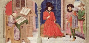 Ms 149 t.1 fol.1 الكاتب ، من هيستوار دي نوبل برنسيس دي هينو ، بقلم جاك دي جويز بواسطة المدرسة الفرنسية