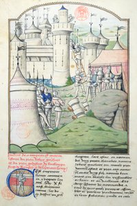 السيدة 1560 الاستيلاء على القدس عام 1099 من قبل جودفري دي بوالون والصليبيين خلال الحملة الصليبية الأولى ، صورة مصغرة من فلور دي هيستويرس بواسطة المدرسة الفرنسية