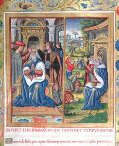 السيدة 1581 و. 154 رسم توضيحي من الكتاب الثامن (من وفاة داود إلى موت أخآب) ، الفصل 1 من آثار اليهود (Antiquitates Judaicae) بقلم فلافيوس جوزيفوس - كيف سليمان ، عندما بواسطة المدرسة الفرنسية