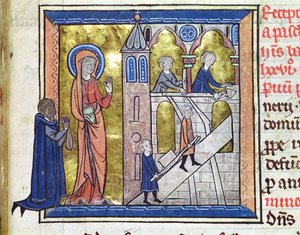 السيدة 16261 ص .20 بناء الدير ، من Censier de lAbbaye Sainte-Genevieve ، 1270 بواسطة المدرسة الفرنسية