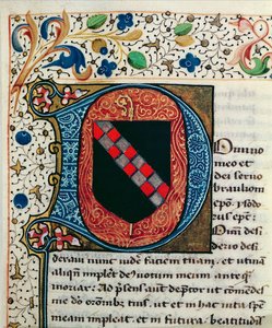 السيدة 167 fol.69 "D" الأولية التاريخية التي تصور شعار النبالة لعائلة Clairvaux ، من "Etymologiae" للقديس إيزيدور من إشبيلية بواسطة المدرسة الفرنسية
