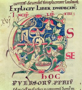 السيدة 173 f.32 E الأولي التاريخي الذي يصور حصاد العنب ، من موراليا في أيوب للبابا غريغوريوس الكبير بواسطة المدرسة الفرنسية