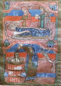 السيدة 250 Dropsical امرأة عالجتها الحمامات بواسطة St. Radegund من حياة St. Radegund بواسطة المدرسة الفرنسية