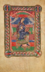 السيدة 250 fol.43v St. Radegund (518-87) على العرش ، من حياة St. Radegund بواسطة المدرسة الفرنسية