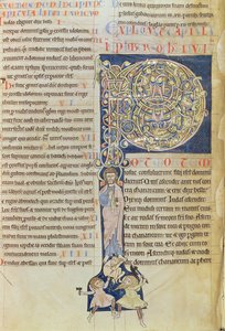 Ms 2 fol.3v t.1 "P" الأولي التاريخي ، من الكتاب المقدس لدير القديس أندريه أو بوا بواسطة المدرسة الفرنسية
