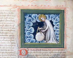 السيدة 313 الله يخلق العالم ، مصغر من الكتاب المقدس des Grands Augustins ، 1494 بواسطة المدرسة الفرنسية