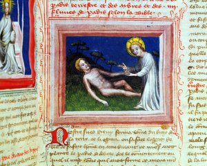 السيدة 314 خلق آدم ، من الكتاب المقدس des Grands Augustins ، 1494 بواسطة المدرسة الفرنسية