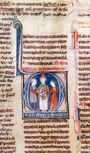 السيدة 365 fol.318v D الأولي التاريخي الذي يصور الزواج ، من Decretals of Gregory IX بواسطة المدرسة الفرنسية