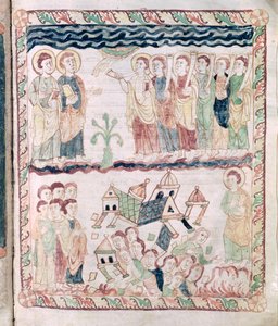 السيدة 386 fol.25r الملائكة مع الأبواق والهز الأرض ، من نهاية العالم سانت جون بواسطة المدرسة الفرنسية