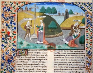السيدة 3878 الفقر والثروة ، رسم توضيحي من "حالات الرجال اللامعين" بقلم جيوفاني بوكاتشيو (1313-75) (على ورق) بواسطة المدرسة الفرنسية