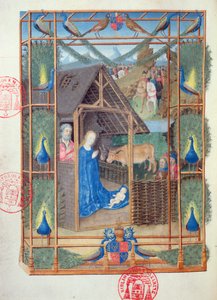 السيدة 473 الميلاد مع الطاووس ، صورة مصغرة من Heures de Charles de France ، c.1466-69 بواسطة المدرسة الفرنسية