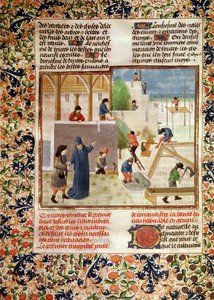 Ms 5064 fol.2v بناء منزل ، من Livre des Prouffitz Champestres بقلم بيترو دي كريسينزي (1230-132021) بواسطة المدرسة الفرنسية