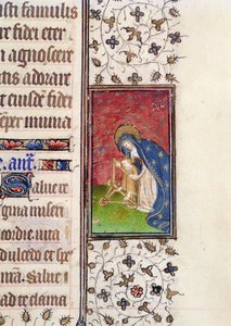 Ms 62 ، f.205r: Virgin and Child ، تفاصيل من كتاب الصلوات الفرنسي ، حوالي 1445-50 (ورق) بواسطة المدرسة الفرنسية