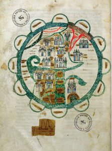 السيدة 782 fol.16v. خريطة للعالم على شكل كرة أرضية مصغرة من Grandes Chroniques de Philippe le Hardi