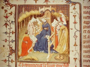السيدة Fr 12420 المؤلف يقدم عمله لمجموعة من النساء ، من "De Claris Mulieribus" ، بقلم جيوفاني بوكاتشيو (1313-75) (رق) بواسطة المدرسة الفرنسية