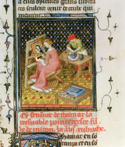 السيدة Fr 12420 fol.86r قصة Thamyris ، من `` De Claris Mulieribus ، من أعمال Giovanni Boccaccio بواسطة المدرسة الفرنسية