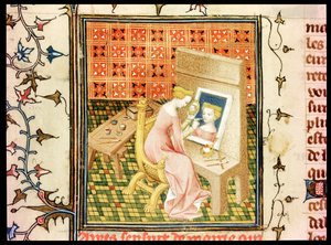 السيدة Fr 124220 fol.101v St. Marcia (d.632) رسم صورة شخصية ، من De Claris Mulieribus ، من the ، بقلم جيوفاني بوكاتشيو (1313-75) بواسطة المدرسة الفرنسية