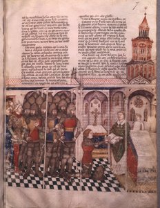 Ms Fr 343 fol. 7 البحث عن الكأس المقدسة وموت آرثر يؤدي اليمين بواسطة المدرسة الفرنسية