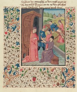 السيدة Fr 396 fol.80v طبيب يعالج الكسور ، من La Grande Chirurgie بواسطة Guy de Chauliac بواسطة المدرسة الفرنسية