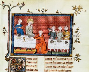 السيدة الاب. 5716 f.213 St. Louis إطعام الفقراء ، من الحياة والمعجزات في St. Louis ، c.1330-40 بواسطة المدرسة الفرنسية