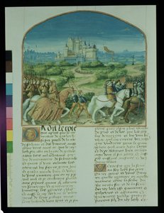 السيدة Fr 91 Fol.81v صفحة من قصة Merlin بقلم روبرت دي بورون ، c.1482-89 بواسطة المدرسة الفرنسية