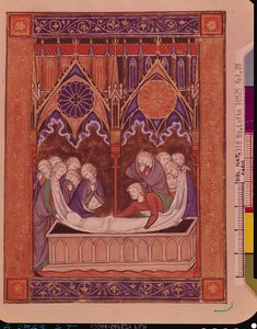السيدة لات 10525 فول .28 دفن يعقوب في كنعان ، من كتاب مزامير سانت لويس ، c.1258-70 بواسطة المدرسة الفرنسية