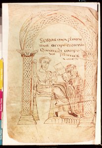 يقدم MS 13396 fol.1r Isidoro عمله لأخته فلورنسا ، من إيمان العهد القديم والجديد ضد اليهود بواسطة Isidore of Seville (c.560-636) c.800 بواسطة المدرسة الفرنسية