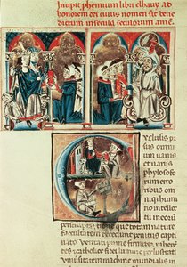 السيدة لات. 6912 fol.1v عالم يهودي يقدم ترجمة لرسالة عربية إلى فيليب دانجو بواسطة المدرسة الفرنسية