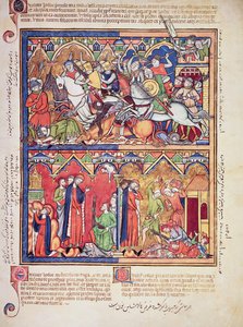 السيدة م 638 ، الورقة ١٠ و. جوشوا ، من مورغان بيكتشر بيبل ، c.1244-54 بواسطة المدرسة الفرنسية