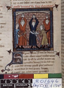 السيدة روي 20 D XI fol.134v Vivian وآخرون يؤدون القسم ، من "Chansons of Guillaume d