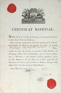 الشهادة الوطنية للسلوك الجيد خلال الثورة الفرنسية ، 8 أغسطس 1789 في باريس بواسطة المدرسة الفرنسية