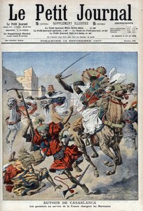 بالقرب من الدار البيضاء ، فإن goumiers يشحنون المغاربة ، رسم توضيحي من "Le Petit Journal" ، ملحق لامع بواسطة المدرسة الفرنسية