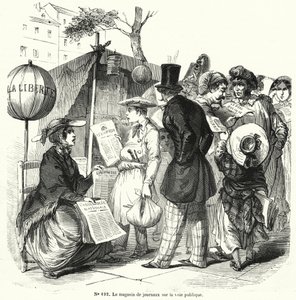 Newspaper stand on a public thoroughfare (engraving) بواسطة المدرسة الفرنسية