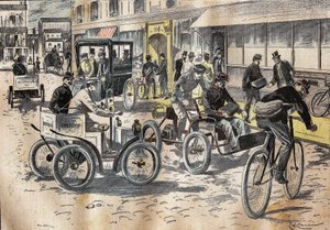 في 5 أكتوبر 1899 ، ترأس وكيل وزارة الخارجية في مكتب البريد ليون موجو (1857-1928) الاختبارات الأولى للدراجات والسيارات المختلفة ، من أجل رفع البريد ، في مكتب البريد المركزي للدائرة الثانية عشرة في باريس . نقش في "" Le P بواسطة المدرسة الفرنسية
