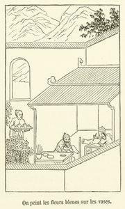 On peint les fleurs bleues sur les vases (engraving) بواسطة المدرسة الفرنسية