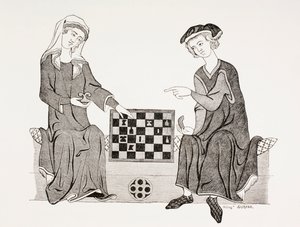 أوثون الرابع ، ماركيز براندنبورغ ، يلعب الشطرنج مع زوجته هيدويغ دي هابسبورغ ، من "Les Arts au Moyen Age" ، تم نشره عام 1873 بواسطة المدرسة الفرنسية