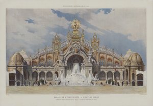 Palais de l'Electricite and Chateau de l'Eau ، Exposition Universelle 1900 ، Paris (color litho) بواسطة المدرسة الفرنسية