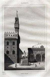 Palazzo vecchio in Florence - Piazza della Signoria - نقش من "" إيطاليا الخلابة "- رسم تاريخي ووصفي لإيطاليا" بواسطة M. de Norvins، Ch. نودير 1834-1836. بواسطة المدرسة الفرنسية