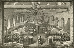صنع الورق: تبييض عجينة الورق. نقش c1870. بواسطة المدرسة الفرنسية
