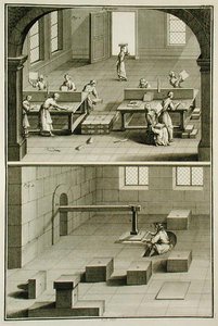 صناعة الورق ، من "الموسوعة" بقلم دينيس ديدرو (1713-84) ، المنشورة حوالي 1770 (نقش) (انظر أيضًا 172398) بواسطة المدرسة الفرنسية